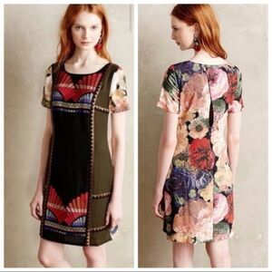 Anthropologie Ranna Gill Fanned Vignette Shift Dress in Black Multi 4